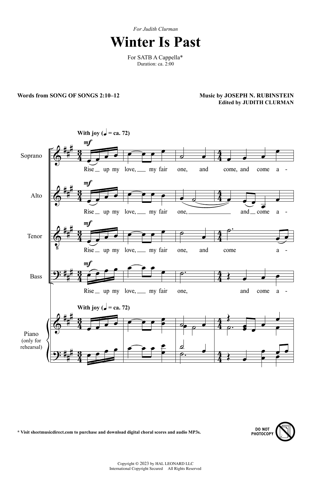 Joseph N. Rubinstein Winter Is Past sheet music notes and chords arranged for SATB Choir
