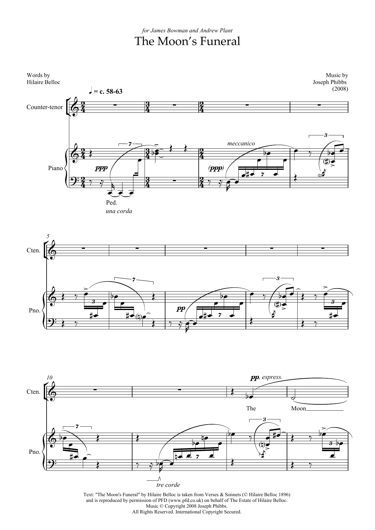 Joseph Phibbs The Moon's Funeral (for baritone) sheet music notes and chords arranged for Piano & Vocal