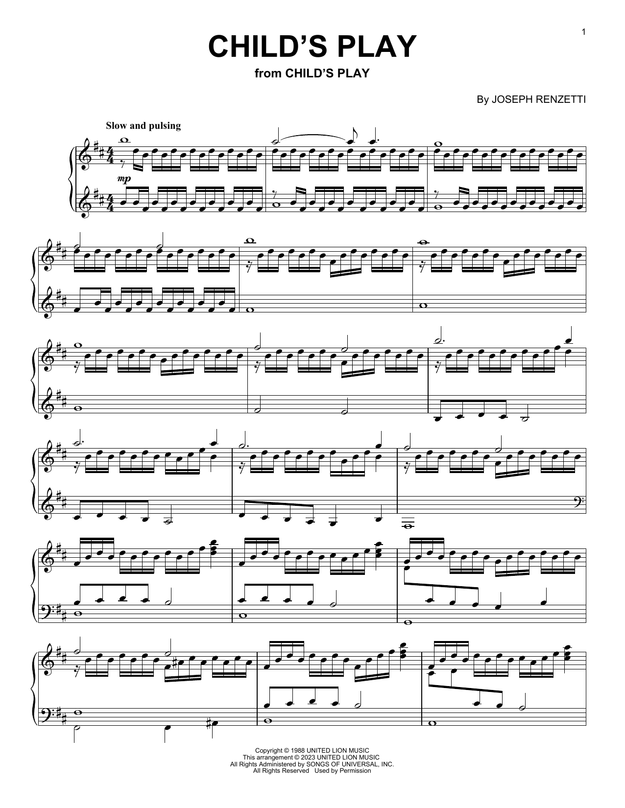 Joseph Renzetti Child's Play sheet music notes and chords arranged for Piano Solo