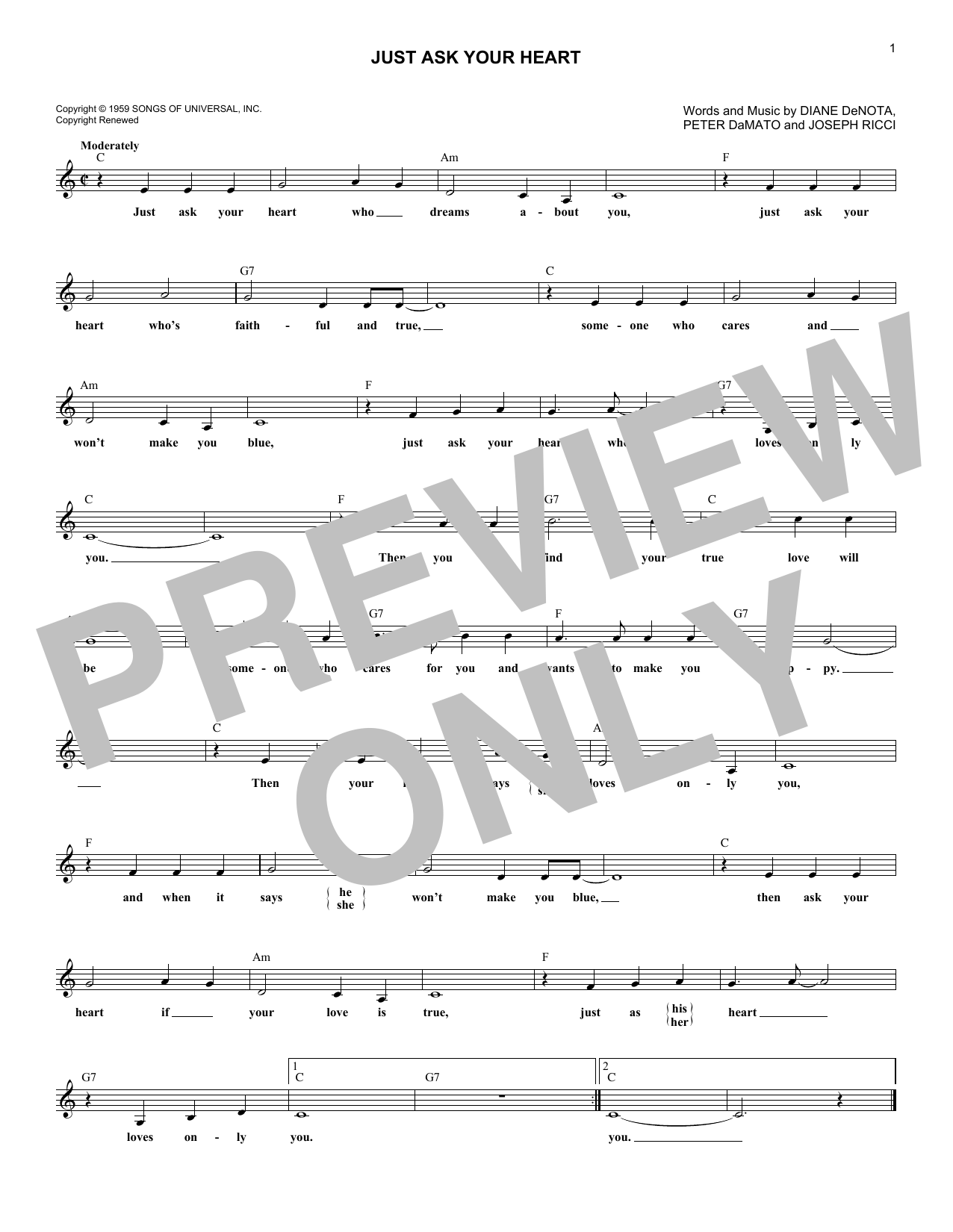 Joseph Ricci Just Ask Your Heart sheet music notes and chords arranged for Lead Sheet / Fake Book