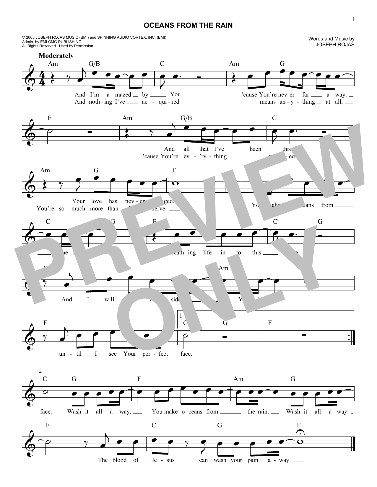 Joseph Rojas Oceans From The Rain sheet music notes and chords arranged for Lead Sheet / Fake Book