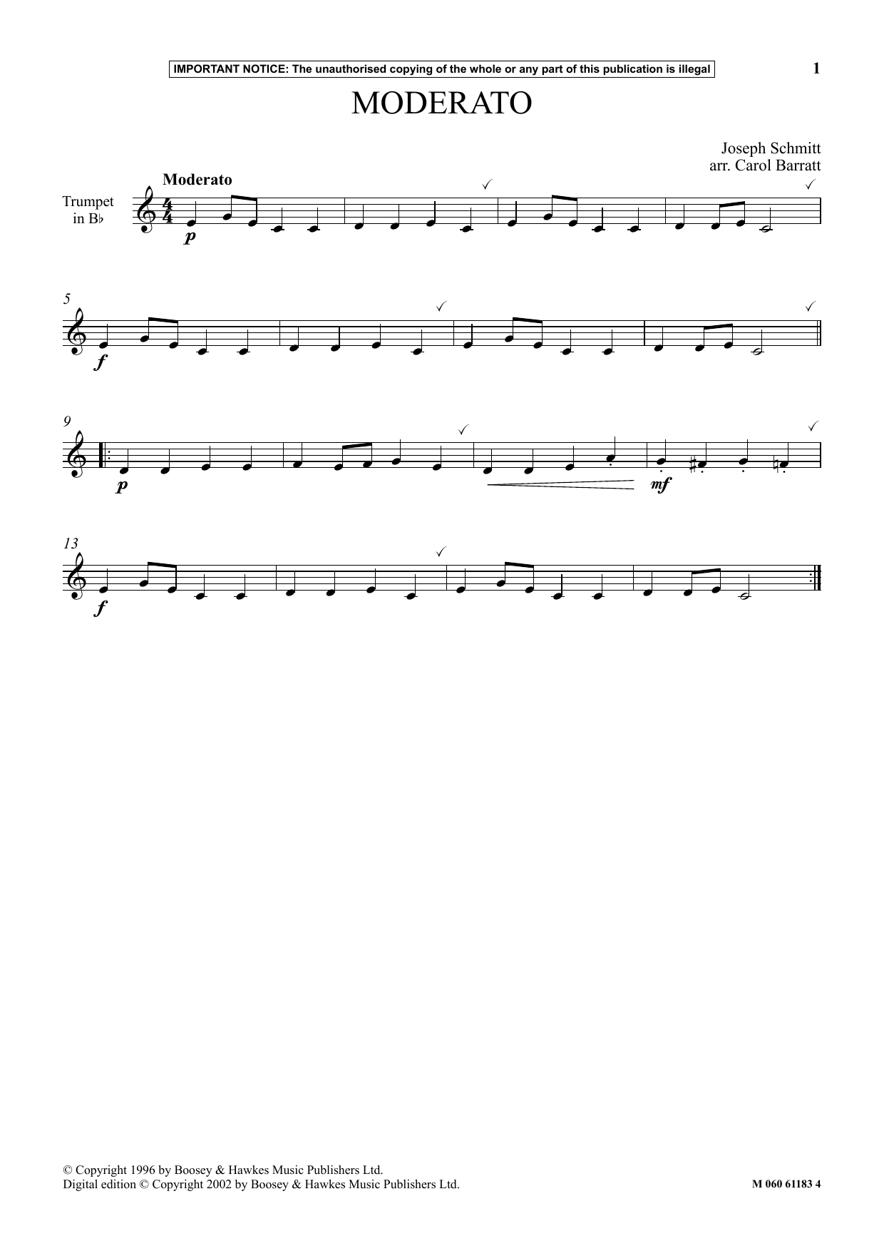 Joseph Schmitt Moderato sheet music notes and chords arranged for Instrumental Solo