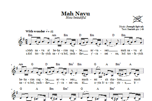 Joseph Spivak Mah Navu (How beautiful) sheet music notes and chords arranged for Lead Sheet / Fake Book