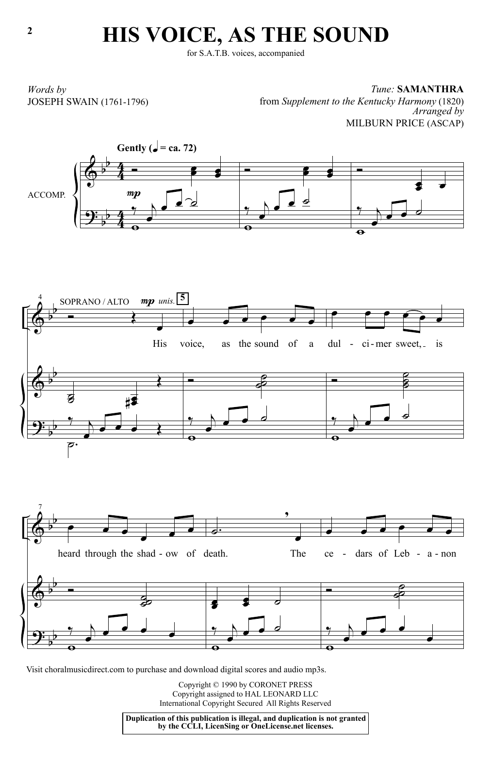 Joseph Swain His Voice As The Sound (arr. Milburn Price) sheet music notes and chords arranged for SATB Choir
