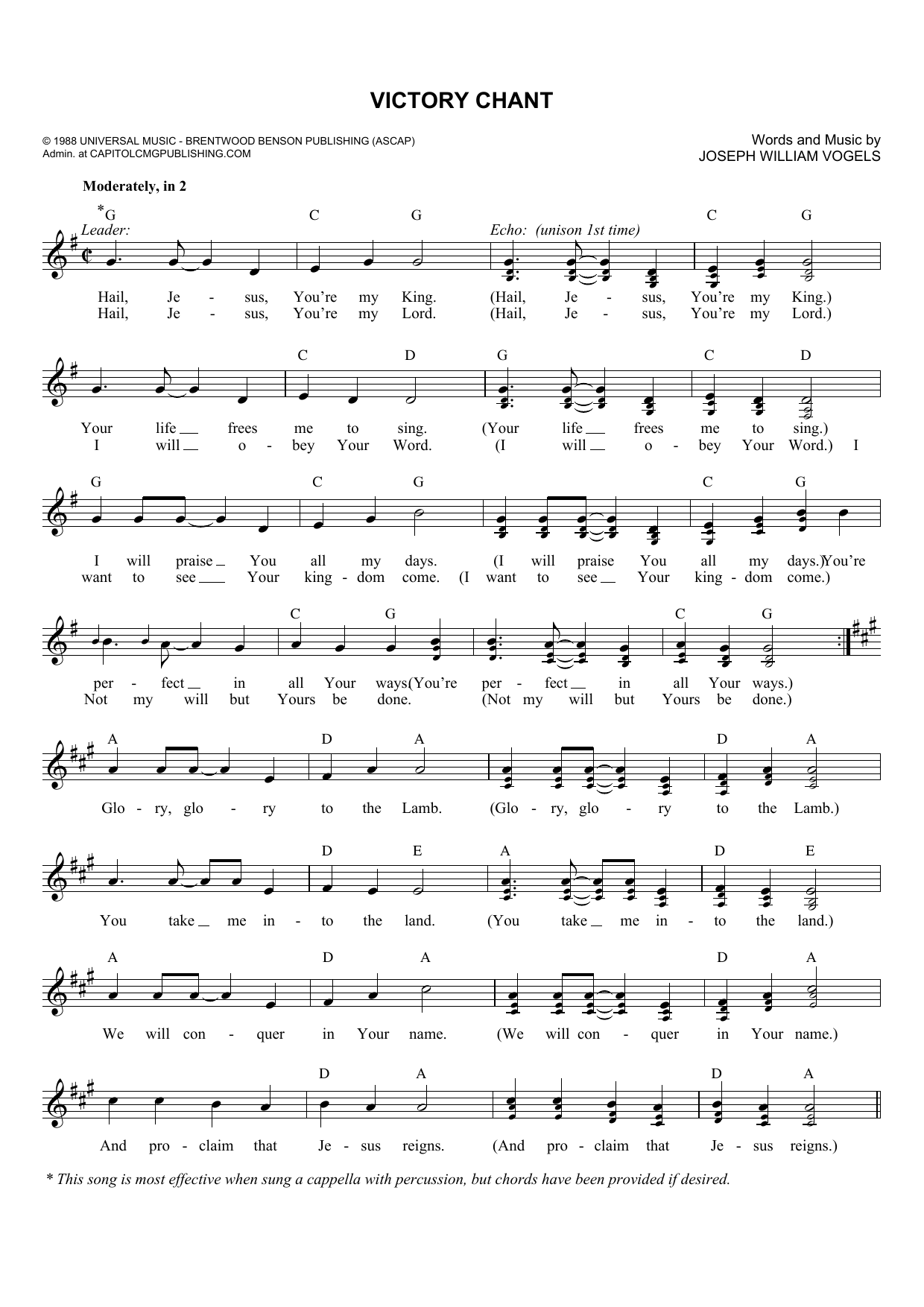 Joseph Williams Vogels Victory Chant sheet music notes and chords arranged for Lead Sheet / Fake Book