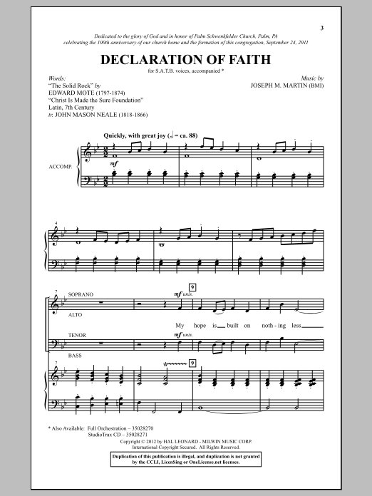 Joseph M. Martin Declaration Of Faith sheet music notes and chords arranged for SATB Choir