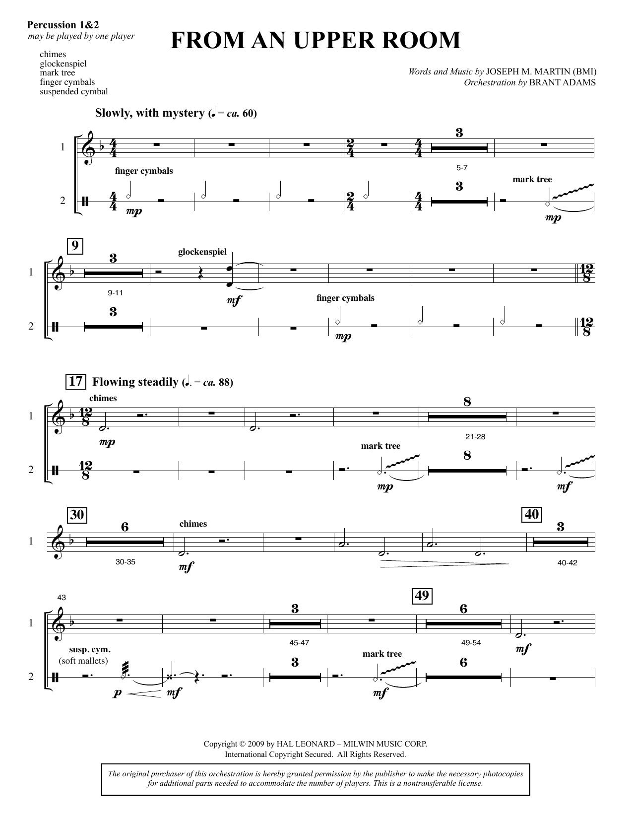 Joseph M. Martin From An Upper Room (from Lenten Sketches) - Percussion sheet music notes and chords arranged for Choir Instrumental Pak