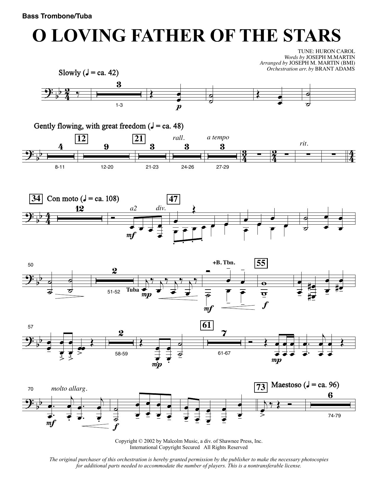 Joseph M. Martin O Loving Father Of The Stars (from Morning Star) - Bass Trombone/Tuba sheet music notes and chords. Download Printable PDF.