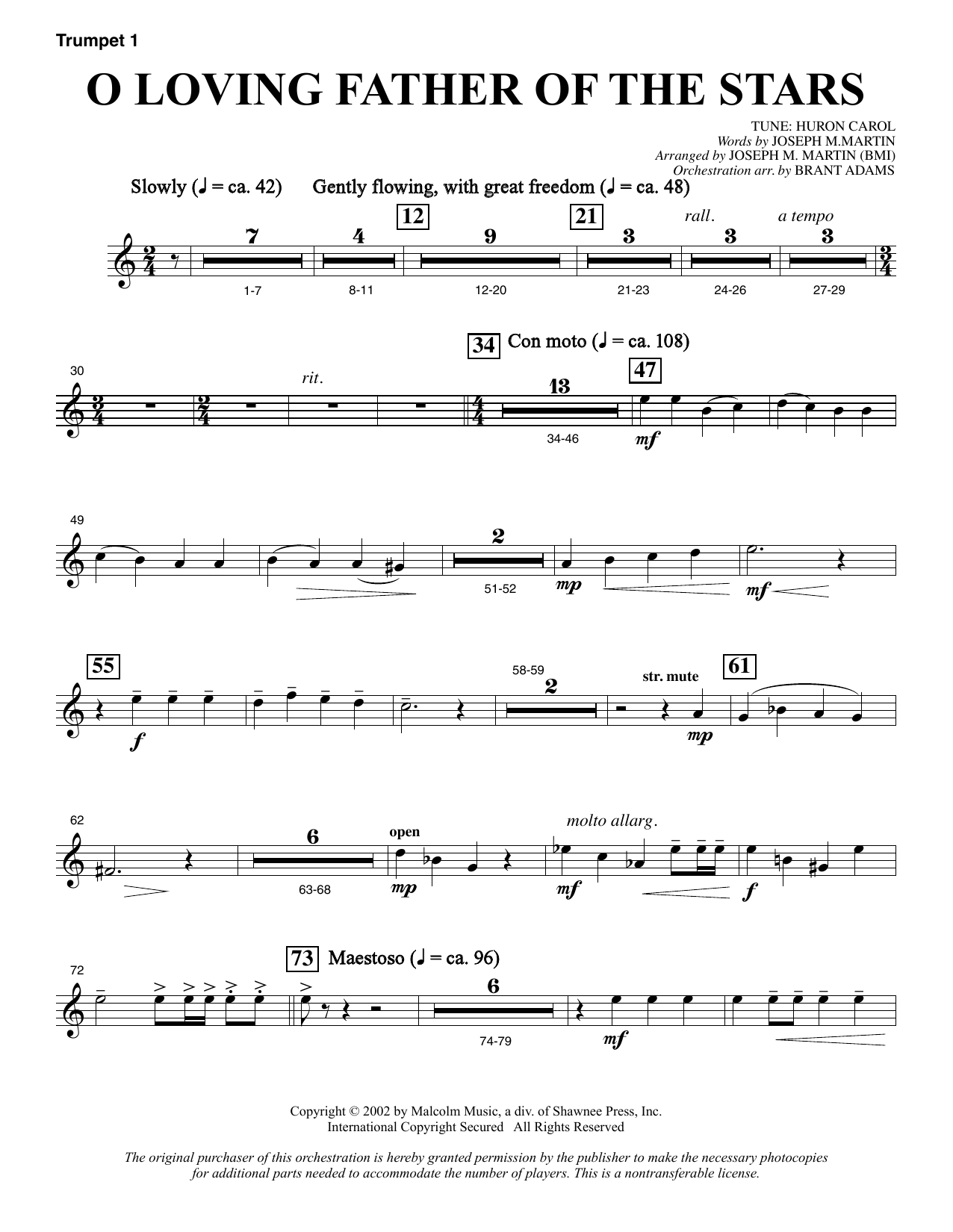 Joseph M. Martin O Loving Father Of The Stars (from Morning Star) - Bb Trumpet 1 sheet music notes and chords. Download Printable PDF.