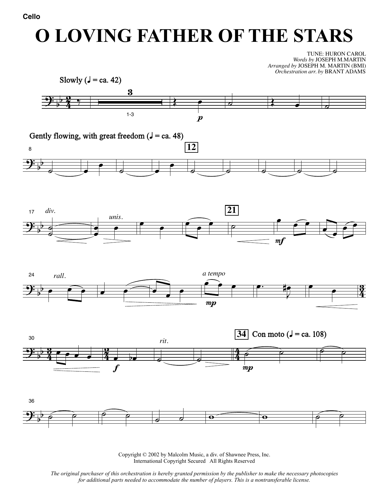 Joseph M. Martin O Loving Father Of The Stars (from Morning Star) - Cello sheet music notes and chords. Download Printable PDF.