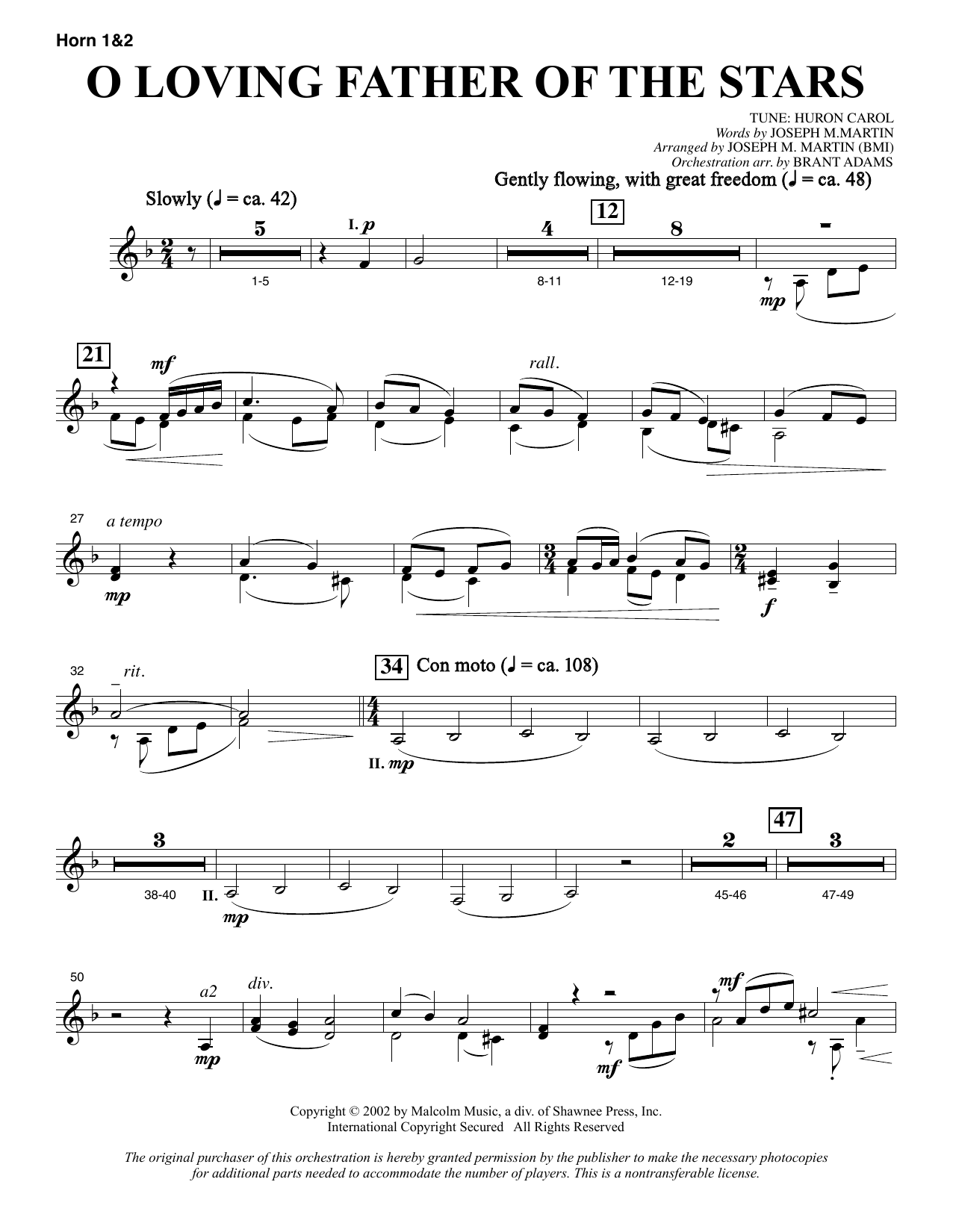 Joseph M. Martin O Loving Father Of The Stars (from Morning Star) - F Horn 1 & 2 sheet music notes and chords. Download Printable PDF.