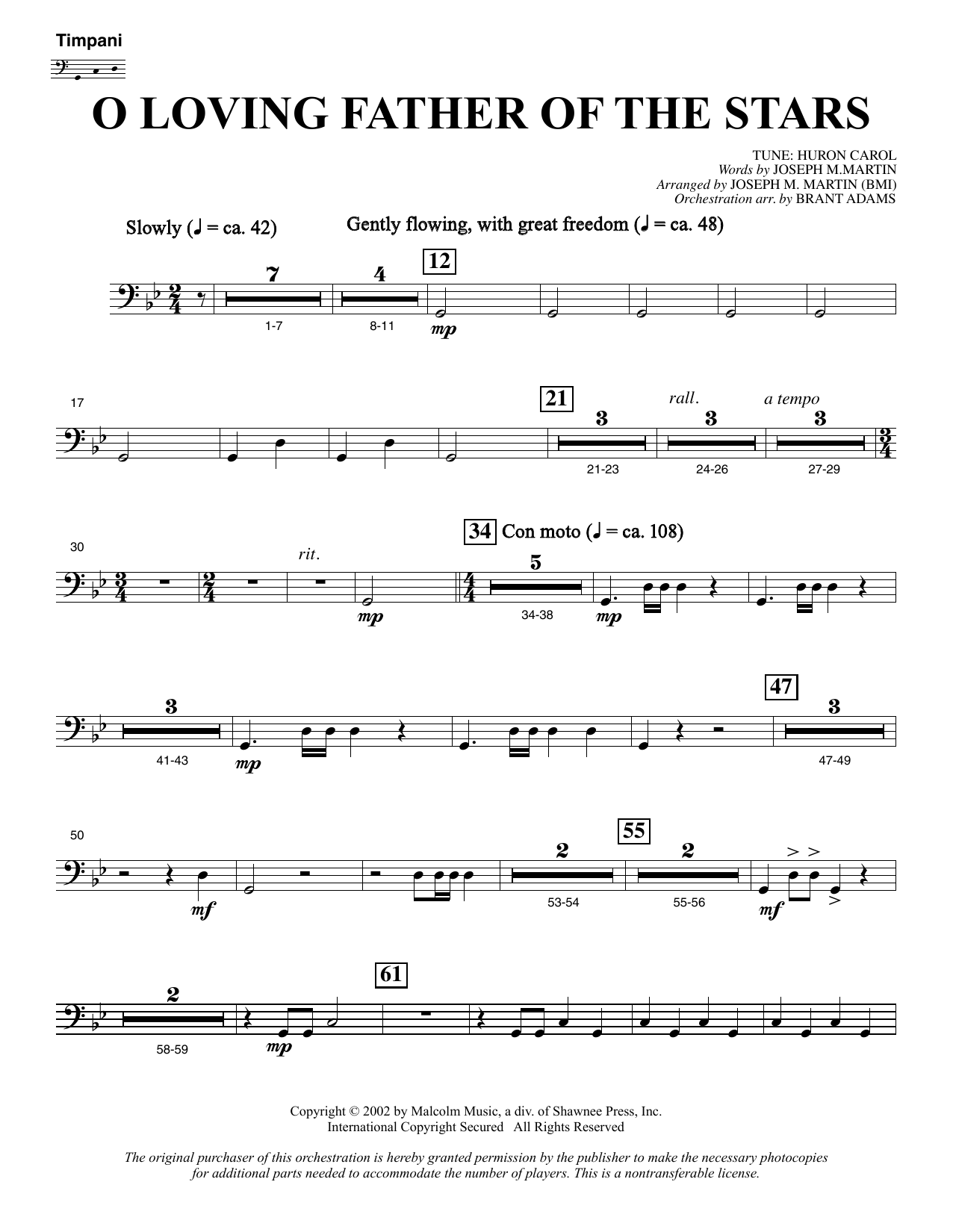 Joseph M. Martin O Loving Father Of The Stars (from Morning Star) - Timpani sheet music notes and chords. Download Printable PDF.