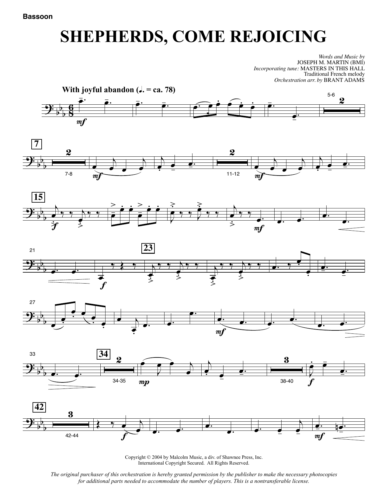 Joseph M. Martin Shepherds, Come Rejoicing (from Voices Of Christmas) - Bassoon sheet music notes and chords. Download Printable PDF.