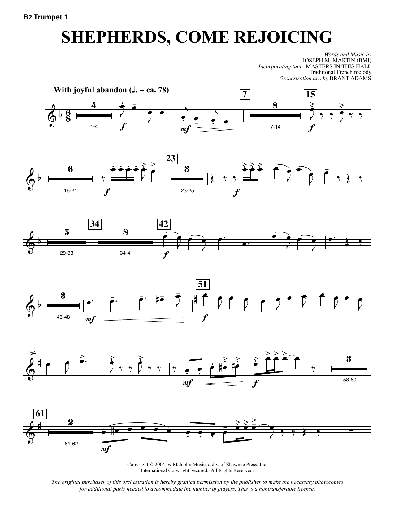 Joseph M. Martin Shepherds, Come Rejoicing (from Voices Of Christmas) - Bb Trumpet 1 sheet music notes and chords. Download Printable PDF.