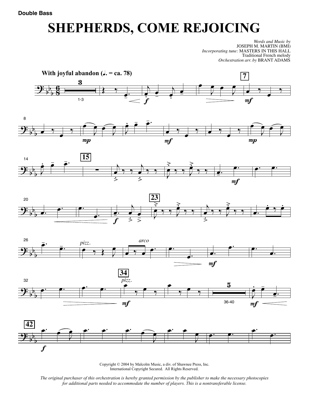 Joseph M. Martin Shepherds, Come Rejoicing (from Voices Of Christmas) - Double Bass sheet music notes and chords. Download Printable PDF.