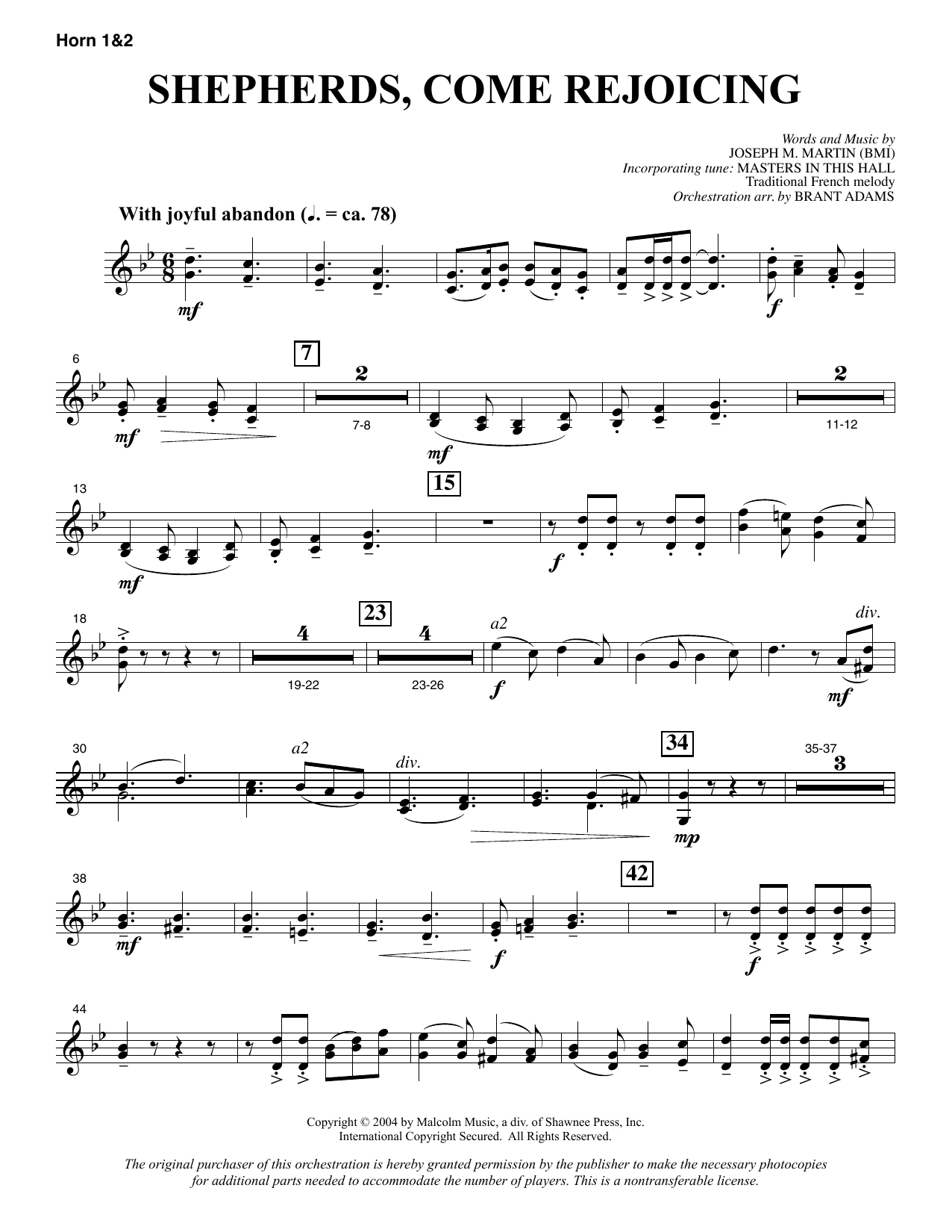 Joseph M. Martin Shepherds, Come Rejoicing (from Voices Of Christmas) - F Horn 1 & 2 sheet music notes and chords. Download Printable PDF.