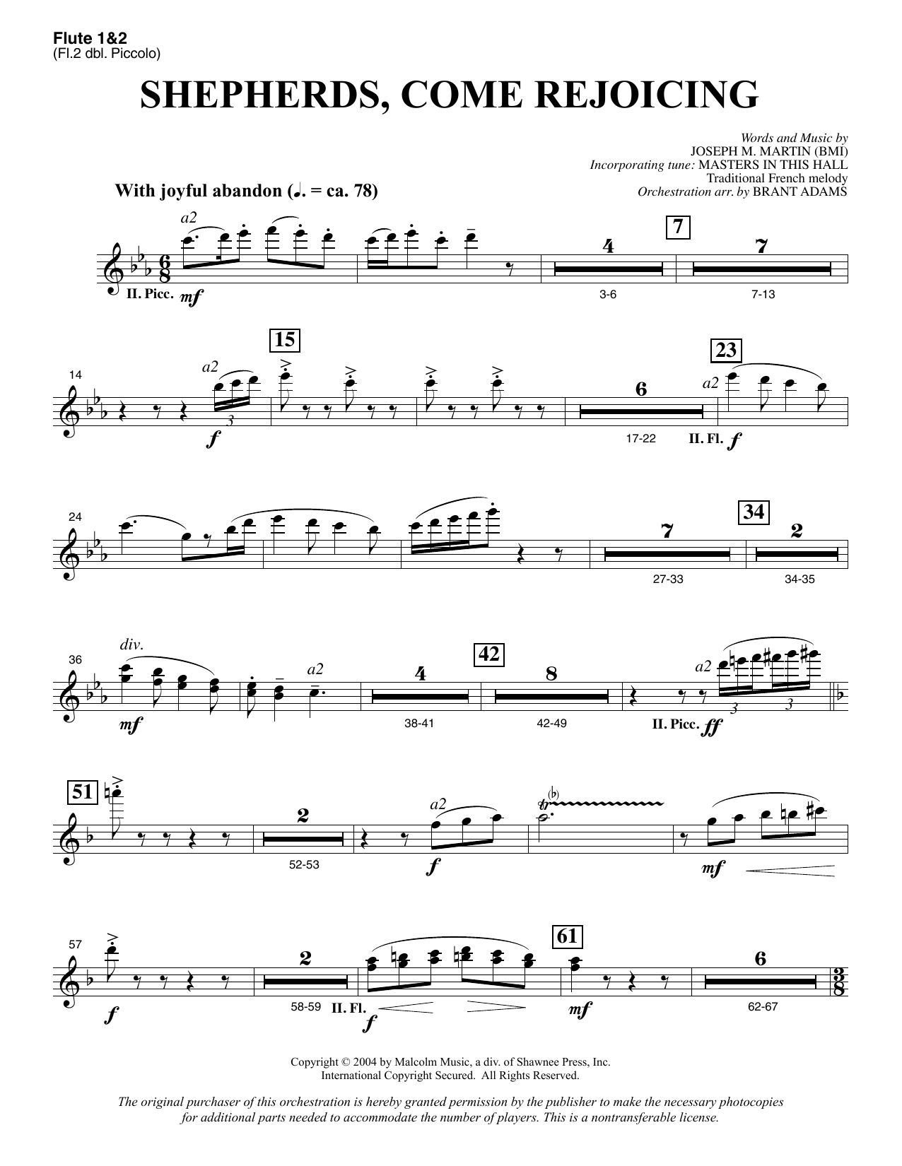 Joseph M. Martin Shepherds, Come Rejoicing (from Voices Of Christmas) - Flute 1 & 2 sheet music notes and chords. Download Printable PDF.