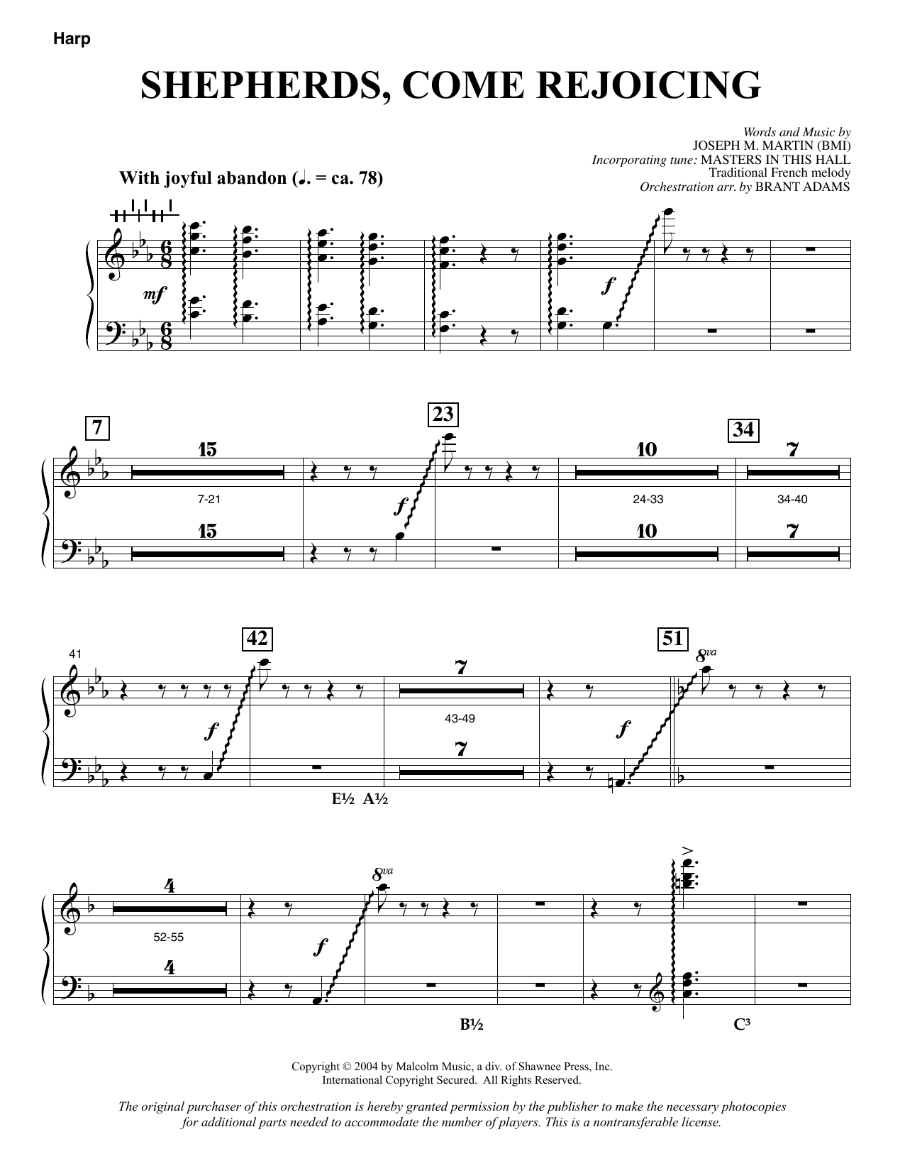 Joseph M. Martin Shepherds, Come Rejoicing (from Voices Of Christmas) - Harp sheet music notes and chords. Download Printable PDF.