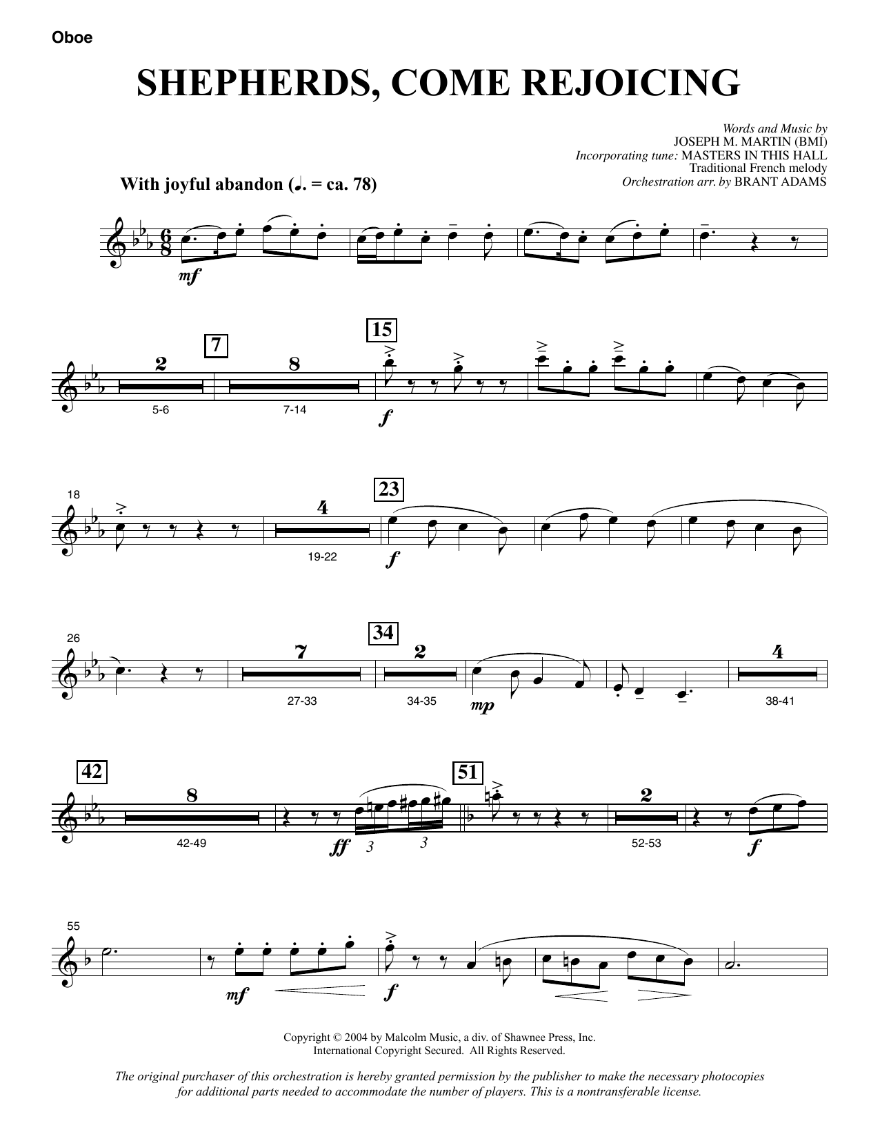 Joseph M. Martin Shepherds, Come Rejoicing (from Voices Of Christmas) - Oboe sheet music notes and chords. Download Printable PDF.