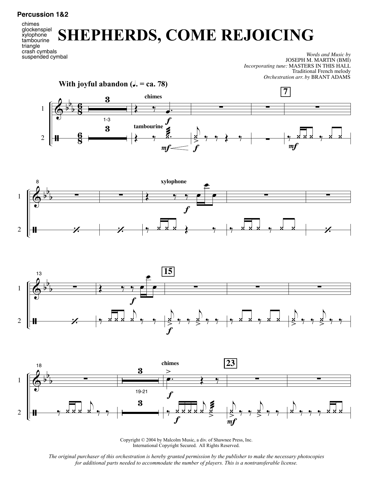 Joseph M. Martin Shepherds, Come Rejoicing (from Voices Of Christmas) - Percussion 1 & 2 sheet music notes and chords. Download Printable PDF.