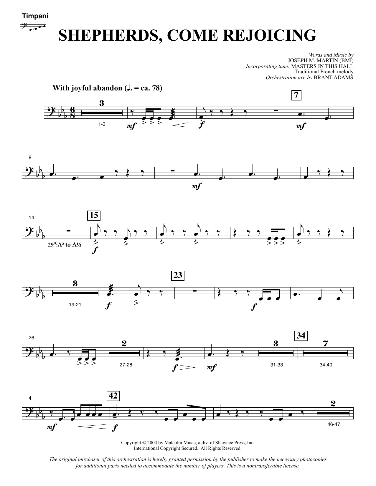 Joseph M. Martin Shepherds, Come Rejoicing (from Voices Of Christmas) - Timpani sheet music notes and chords. Download Printable PDF.
