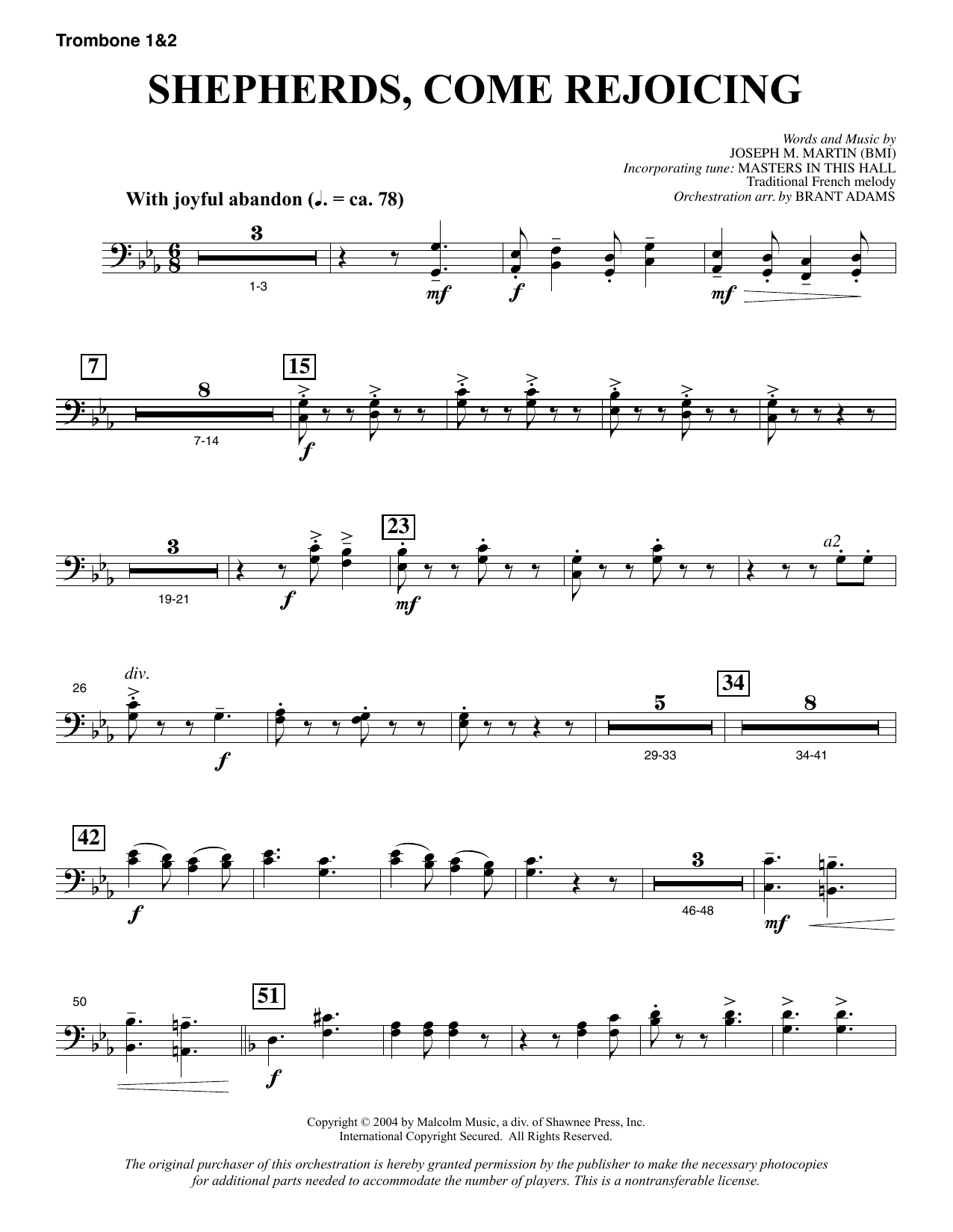 Joseph M. Martin Shepherds, Come Rejoicing (from Voices Of Christmas) - Trombone 1 & 2 sheet music notes and chords. Download Printable PDF.