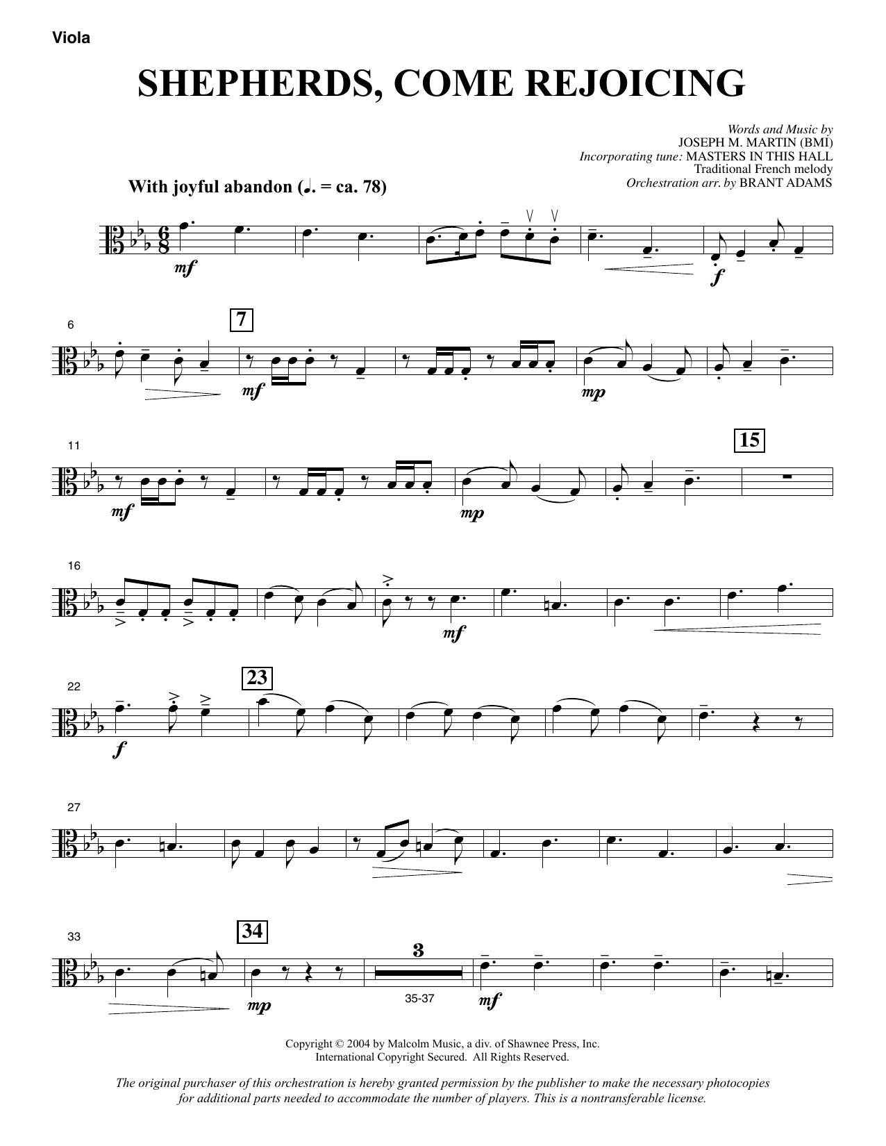Joseph M. Martin Shepherds, Come Rejoicing (from Voices Of Christmas) - Viola sheet music notes and chords. Download Printable PDF.