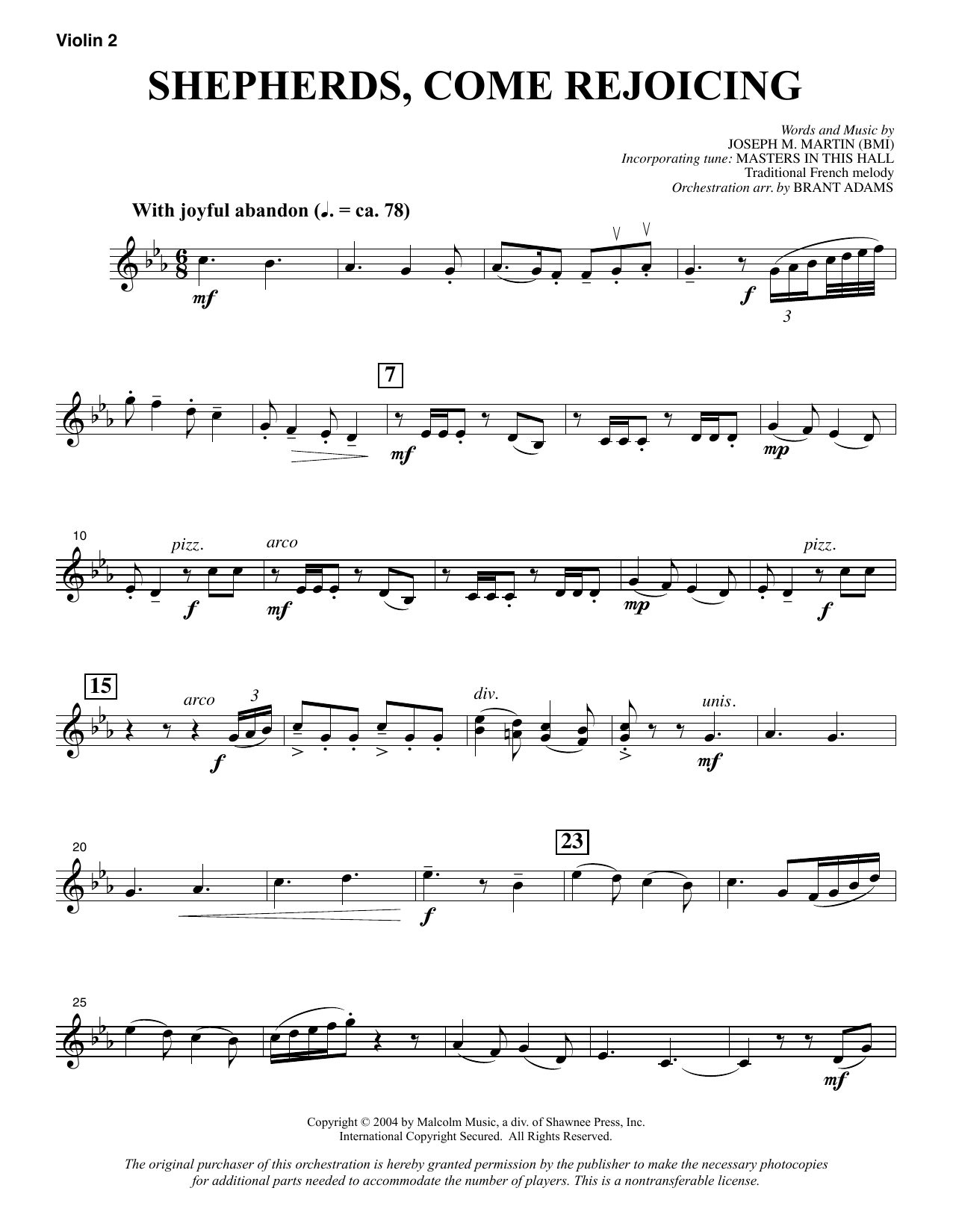 Joseph M. Martin Shepherds, Come Rejoicing (from Voices Of Christmas) - Violin 2 sheet music notes and chords. Download Printable PDF.
