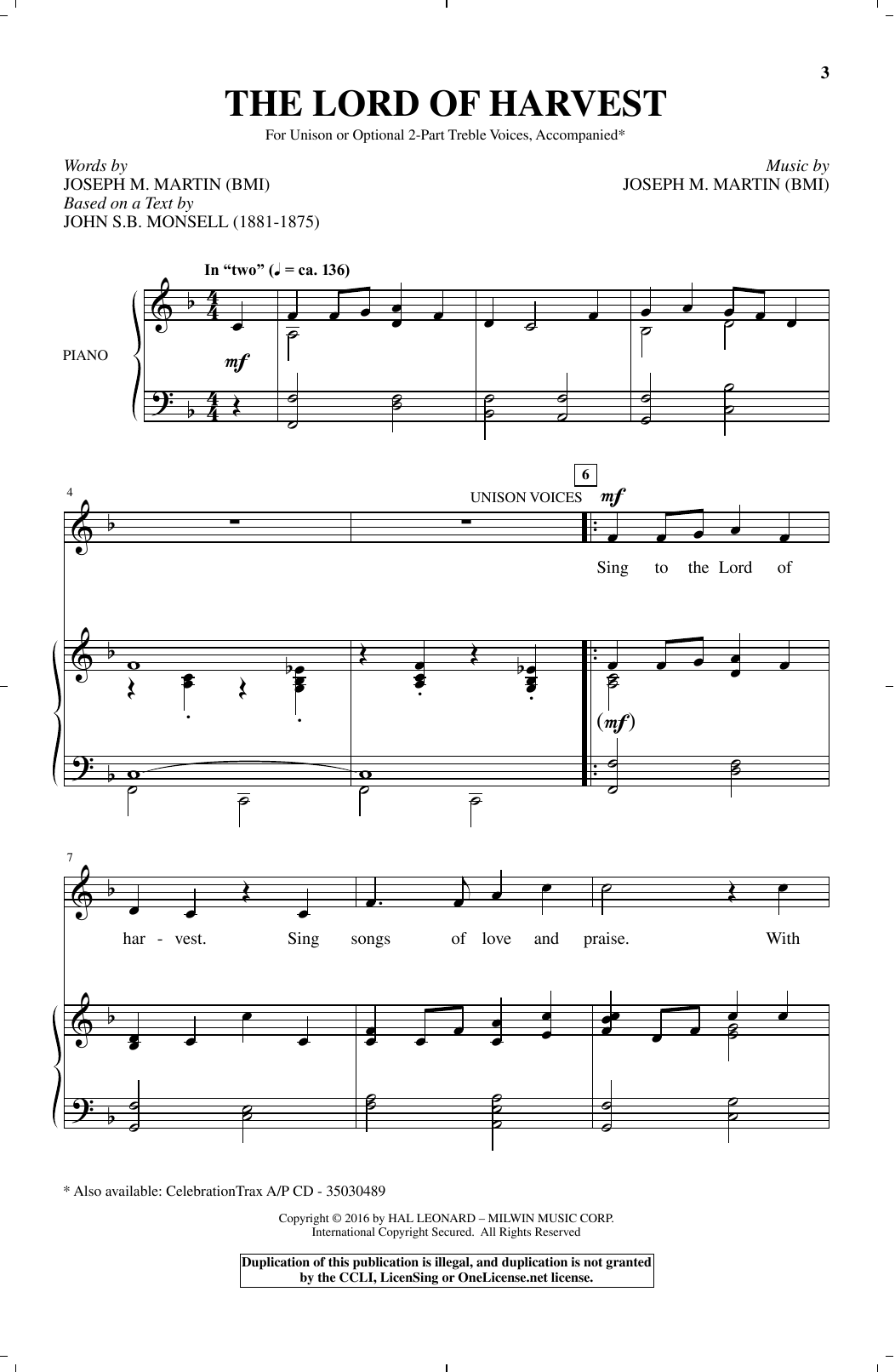 Joseph M. Martin The Lord Of Harvest sheet music notes and chords arranged for 2-Part Choir