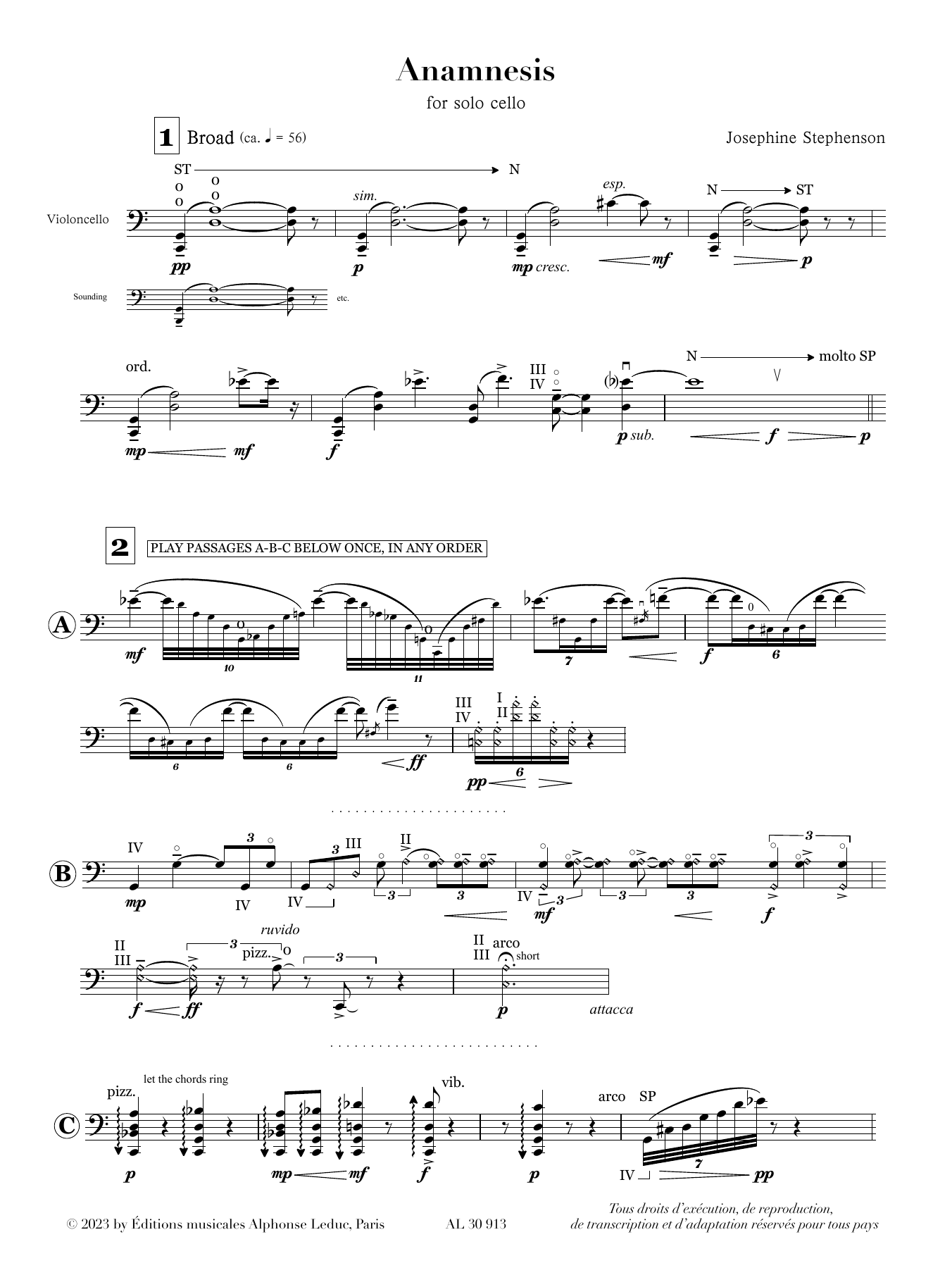Josephine Stephenson Anamnesis sheet music notes and chords arranged for Cello Solo