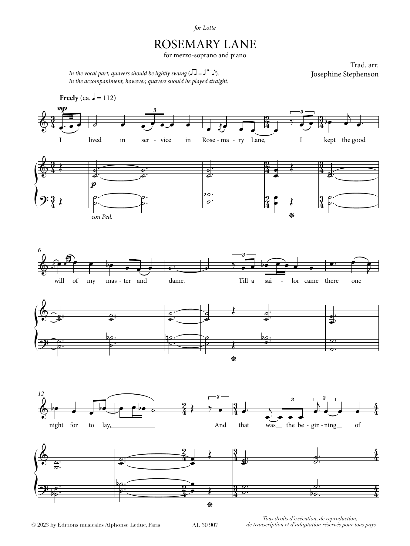Josephine Stephenson Rosemary Lane sheet music notes and chords arranged for Piano & Vocal
