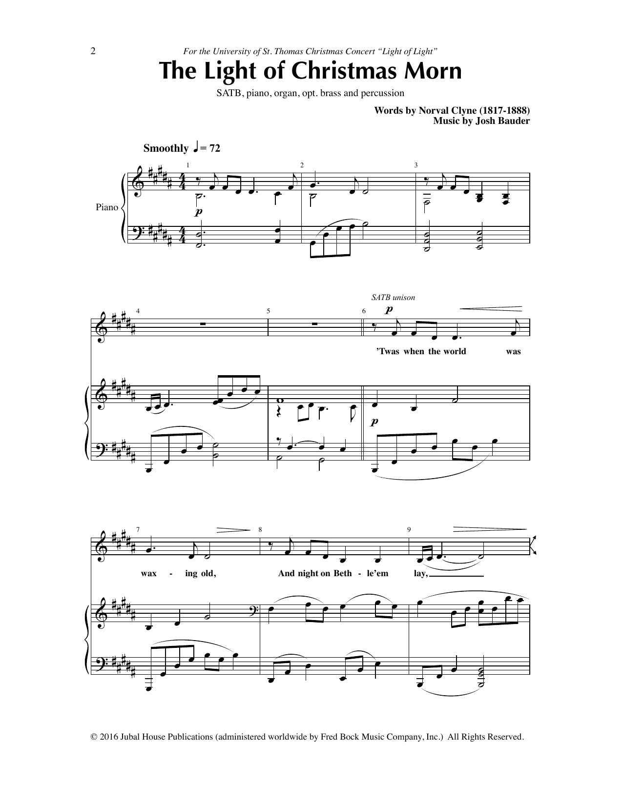 Josh Bauder The Light of Christmas Morn sheet music notes and chords arranged for SATB Choir