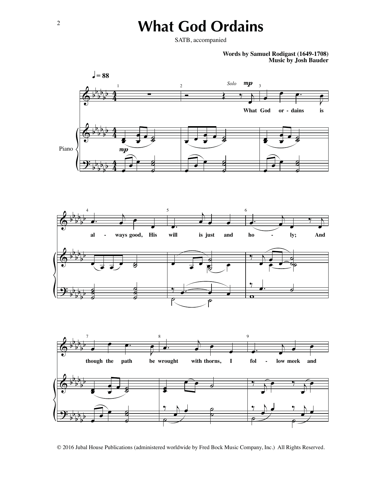 Josh Bauder What God Ordains sheet music notes and chords arranged for SATB Choir