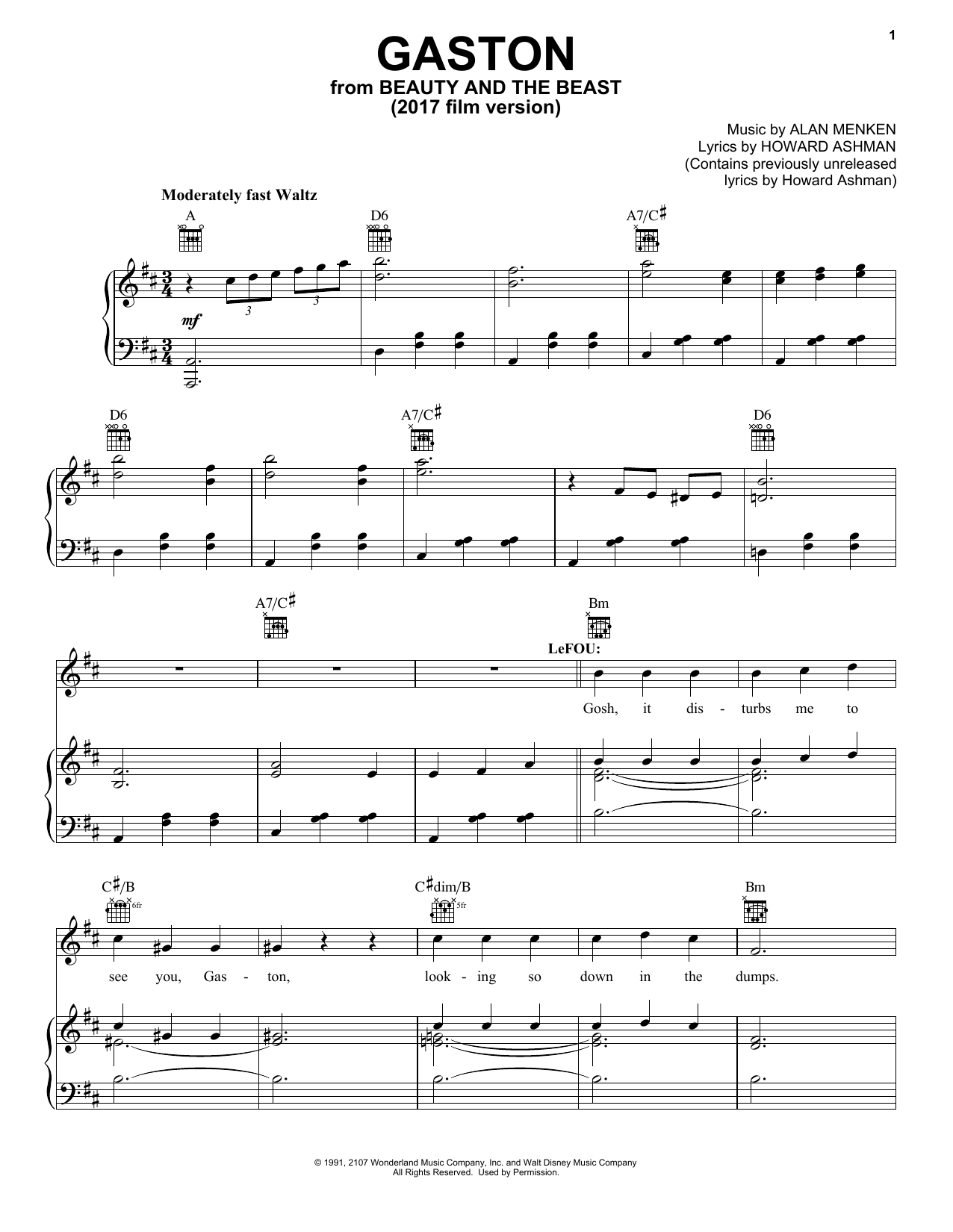Josh Gad & Luke Evans Gaston (from Beauty And The Beast) (2017) sheet music notes and chords arranged for Piano, Vocal & Guitar Chords (Right-Hand Melody)