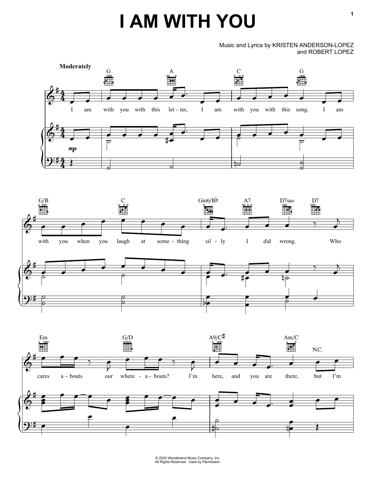 Josh Gad I Am With You (from Disney's At Home with Olaf) sheet music notes and chords arranged for Piano, Vocal & Guitar Chords (Right-Hand Melody)
