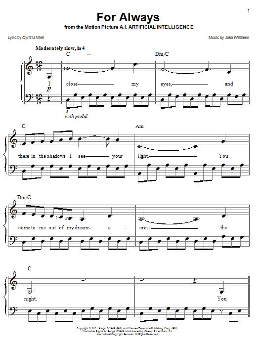 Josh Groban and Lara Fabian For Always (from AI: Artificial Intelligence) sheet music notes and chords arranged for Easy Piano