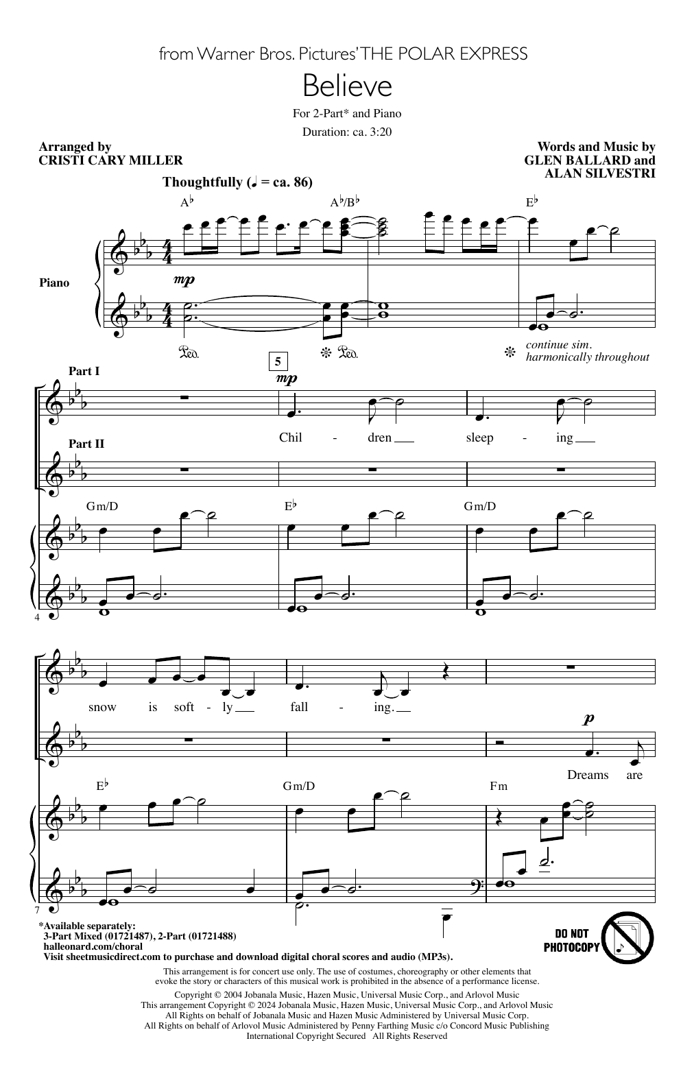 Josh Groban Believe (from The Polar Express) (arr. Cristi Cary Miller) sheet music notes and chords arranged for 2-Part Choir
