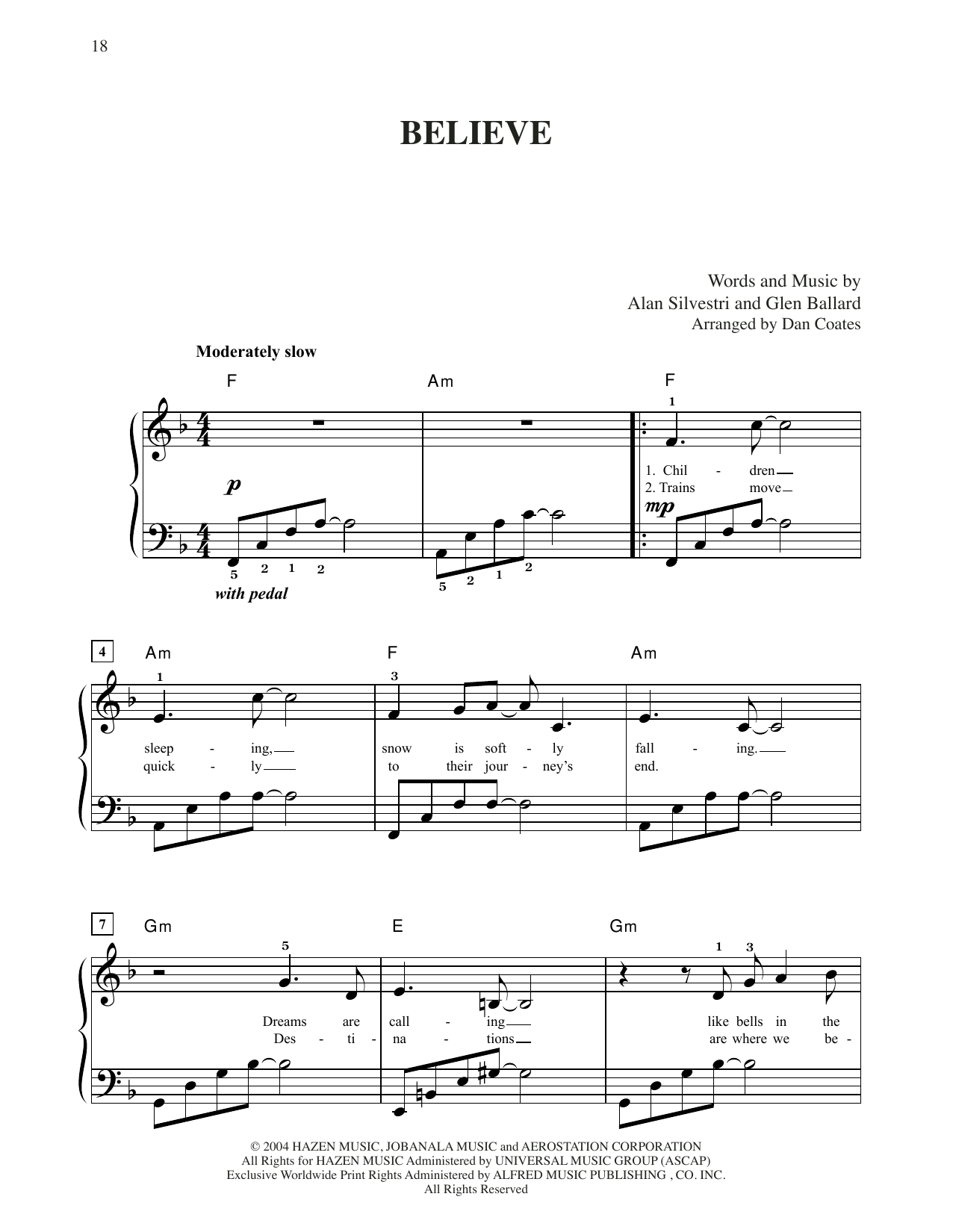 Josh Groban Believe (from The Polar Express) (arr. Dan Coates) sheet music notes and chords arranged for Easy Piano