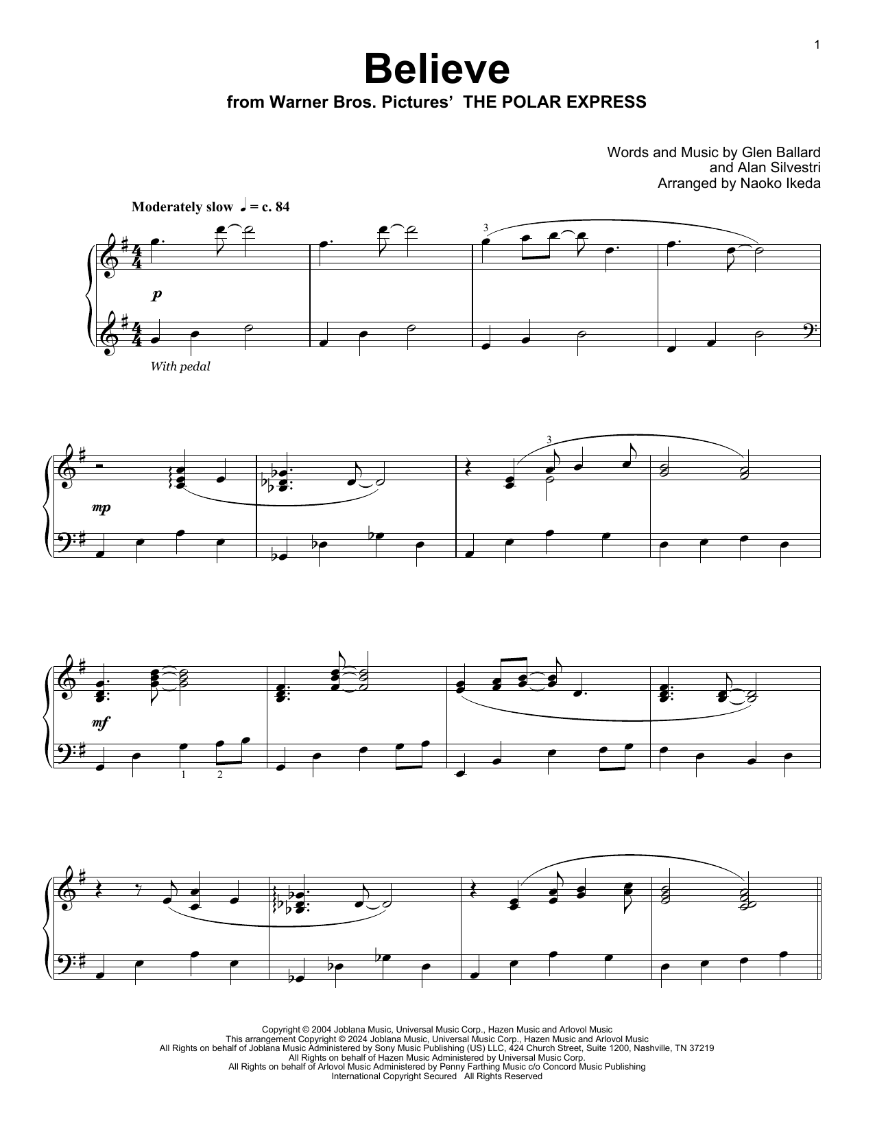 Josh Groban Believe (from The Polar Express) (arr. Naoko Ikeda) sheet music notes and chords arranged for Educational Piano
