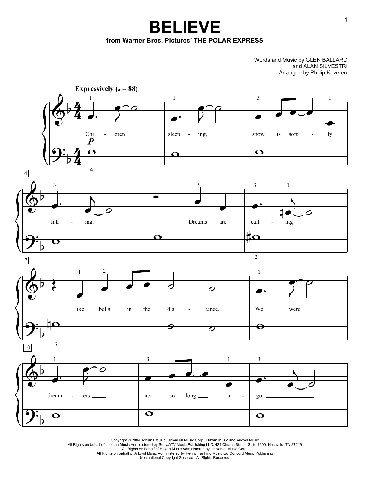 Josh Groban Believe (from The Polar Express) (arr. Phillip Keveren) sheet music notes and chords arranged for Easy Piano