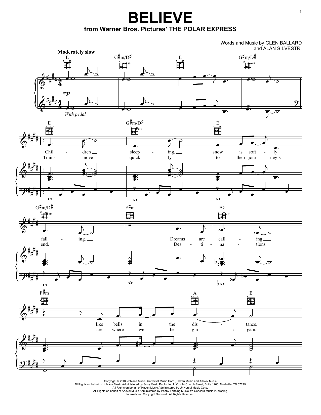 Josh Groban Believe (from The Polar Express) sheet music notes and chords arranged for Guitar Lead Sheet