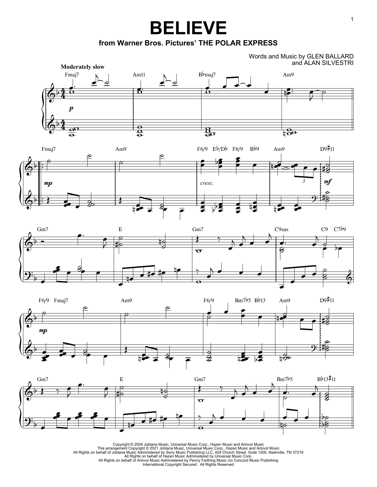 Josh Groban Believe [Jazz version] (from The Polar Express) (arr. Brent Edstrom) sheet music notes and chords arranged for Piano Solo