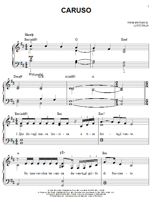 Josh Groban Caruso sheet music notes and chords arranged for Piano, Vocal & Guitar Chords (Right-Hand Melody)