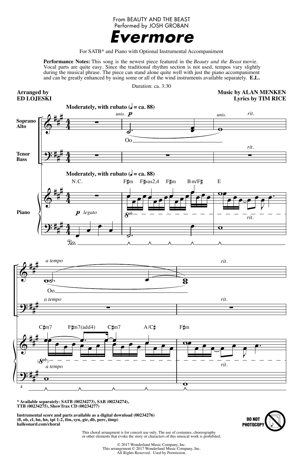 Josh Groban Evermore (from Beauty And The Beast) (arr. Ed Lojeski) sheet music notes and chords arranged for SATB Choir