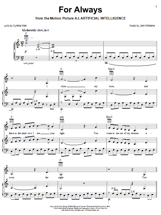 Josh Groban and Lara Fabian For Always (from AI: Artificial Intelligence) sheet music notes and chords arranged for Easy Piano