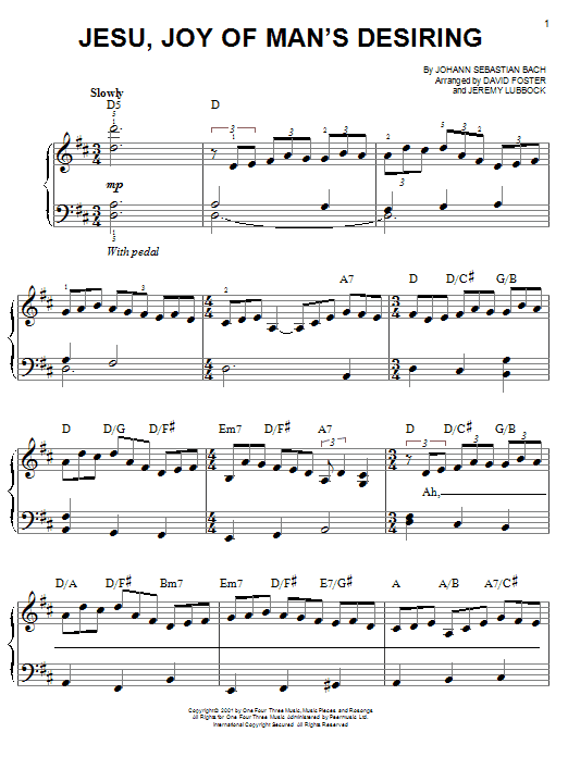 Josh Groban Jesu, Joy Of Man's Desiring sheet music notes and chords arranged for Easy Piano