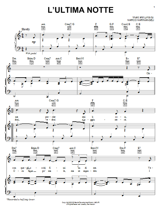 Josh Groban L'Ultima Notte sheet music notes and chords arranged for Piano, Vocal & Guitar Chords (Right-Hand Melody)