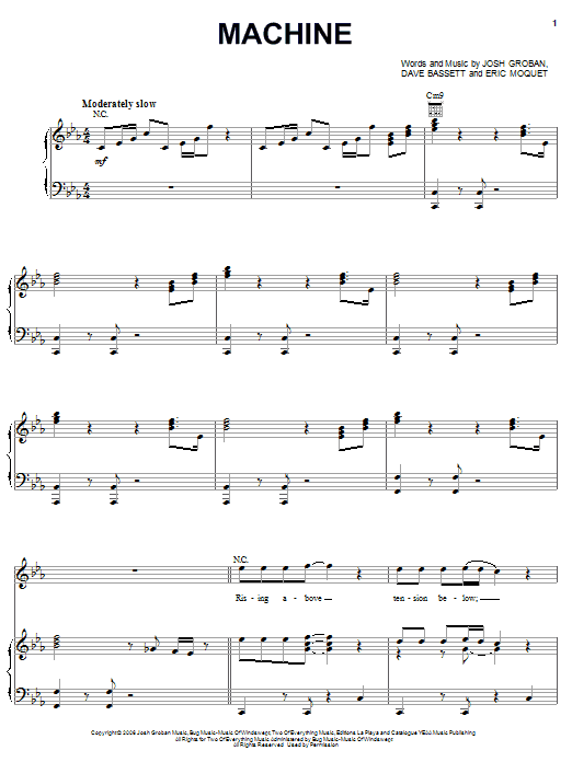 Josh Groban Machine sheet music notes and chords arranged for Easy Piano