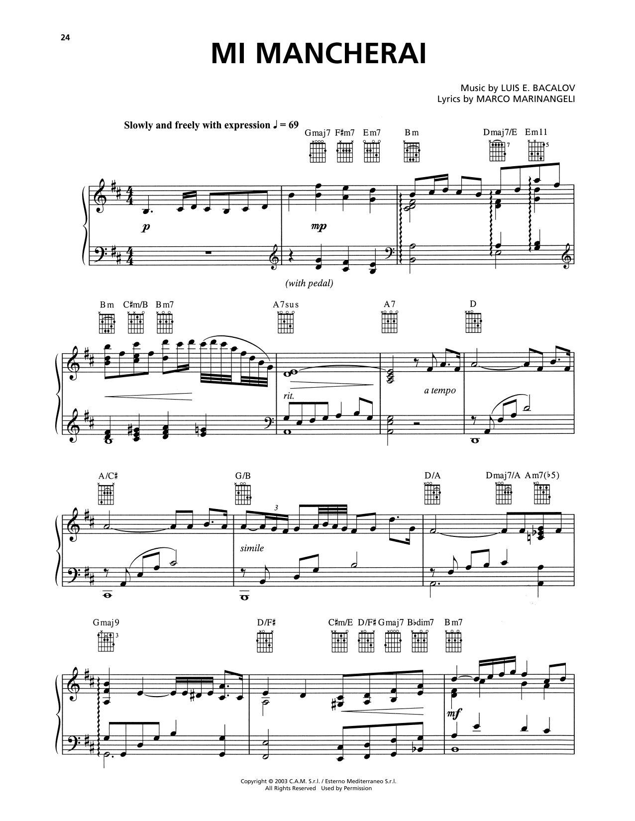 Josh Groban Mi Mancherai sheet music notes and chords arranged for Easy Piano