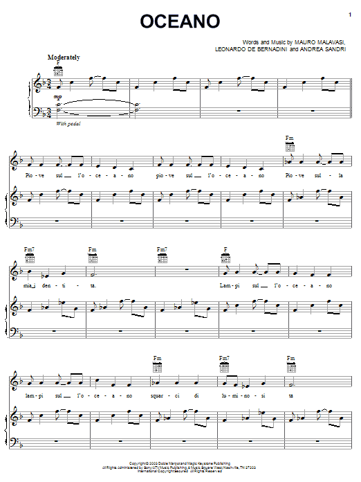 Josh Groban Oceano sheet music notes and chords arranged for Easy Piano